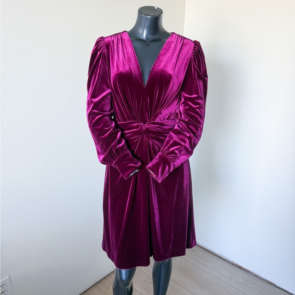 Vince Camuto Twist Front Long Sleeve Fit and Flare Dress Size 8 in Wine
